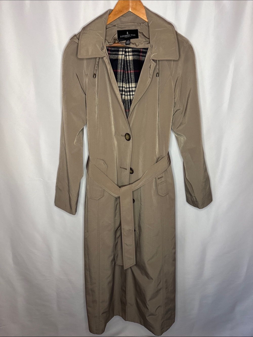 London Fog Taupe Long Trench Coat with Belt